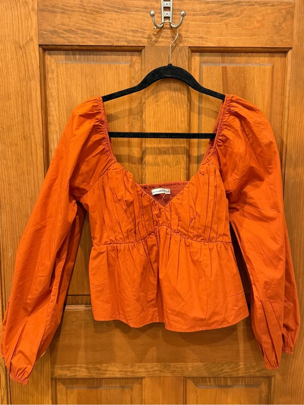 Abercrombie & Fitch Rust-Orange Puff Sleeve Peplum Blouse